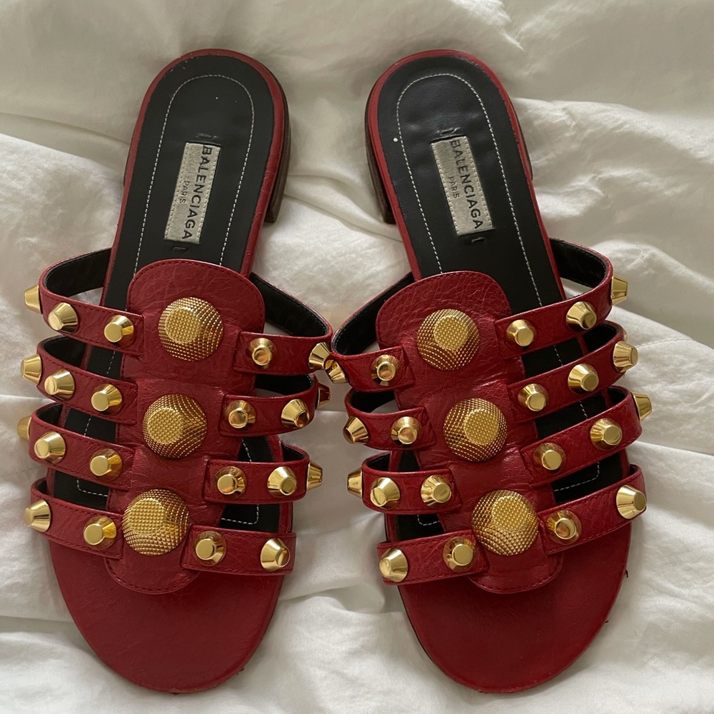 Balenciaga Arena giant stud red flat sandals sz 36